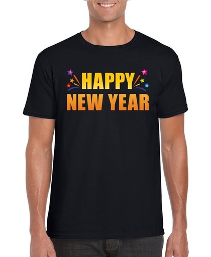 Oud en nieuw shirt Happy new year zwart heren - Nieuwjaarsborrel kleding XL
