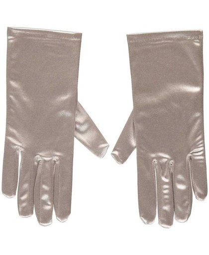 Zilveren gala handschoenen kort van satijn 20 cm