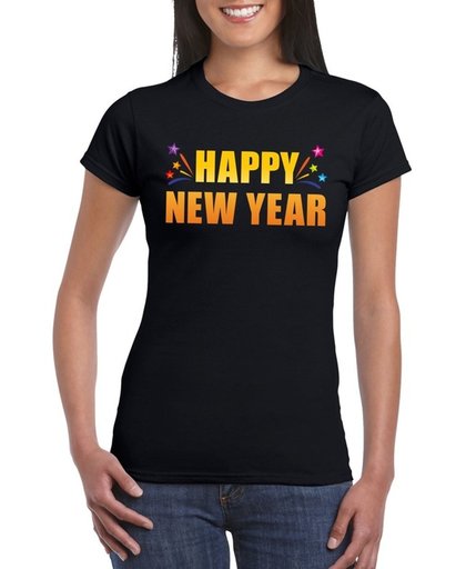 Oud en nieuw shirt Happy new year zwart dames - Nieuwjaarsborrel kleding M