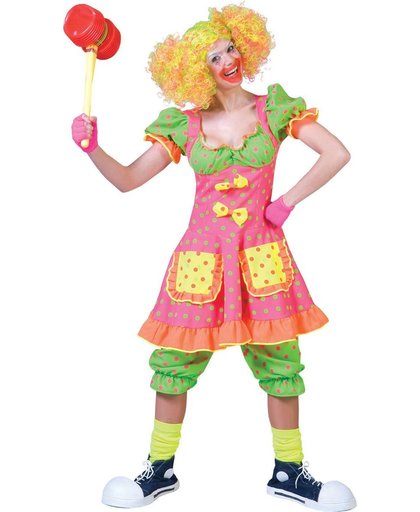 Fluo clown kostuum met stippen voor vrouwen - Verkleedkleding