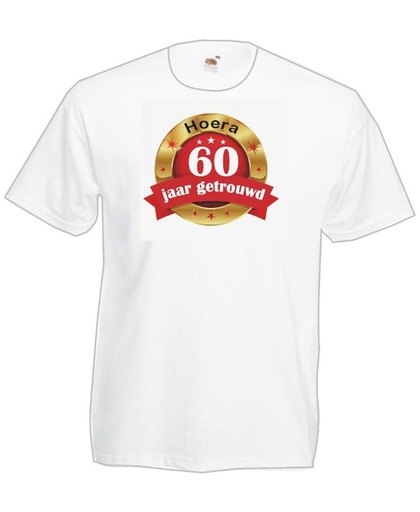 Mijncadeautje Heren T-shirt Hoera 60 jaar getrouwd wit (maat XL)
