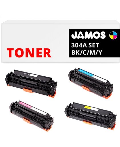 JAMOS - Tonercartridges / Alternatief voor de HP 304A Zwart & Kleuren Voordeelset (CC530A/CC531A/CC532A/CC533A)