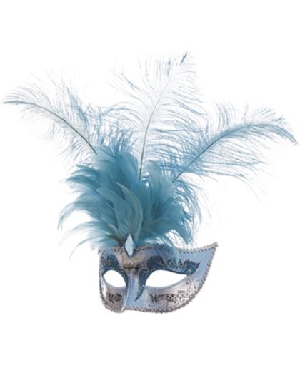 Venetiaans masker grote veren met muzieknoot aqua