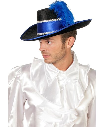 Musketier hoed met gekleurde band blauw