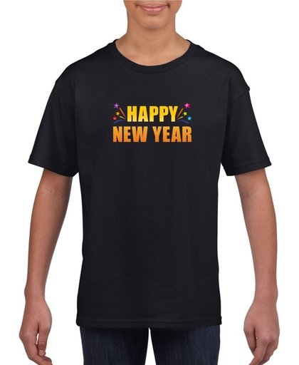 Oud en nieuw shirt Happy new year zwart heren - Nieuwjaars kleding M (134-140)