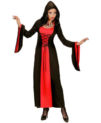 "Rood en zwart gravin kostuum met capuchon voor vrouwen - Verkleedkleding - Medium"
