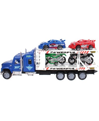 Diakakis Vrachtwagen Met Auto's En Motor's 41 Cm Blauw-blauw