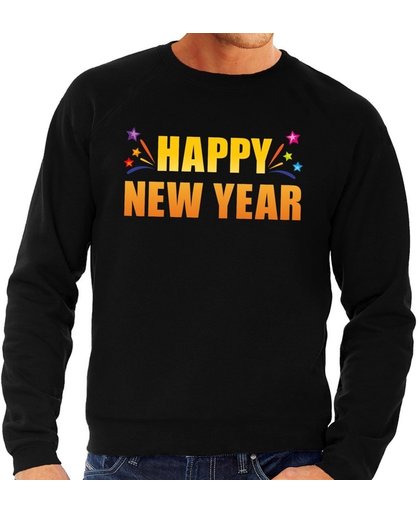 Oud en nieuw sweater/ trui Happy new year zwart heren - Nieuwjaarsborrel kleding XL (54)