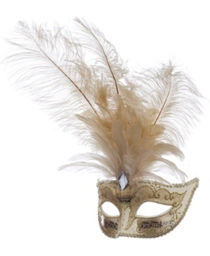 Venetiaans masker grote veren met muzieknoot wit