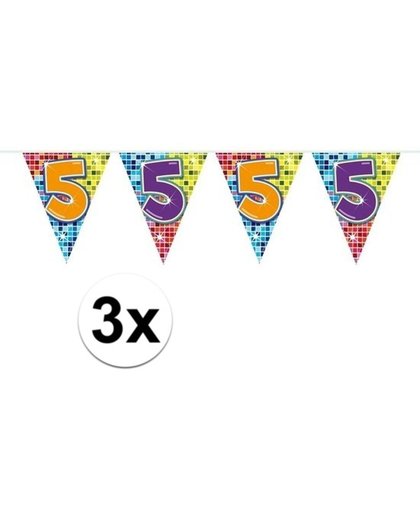 3x Mini vlaggenlijn / slinger - verjaardag 5 jaar -  300 cm