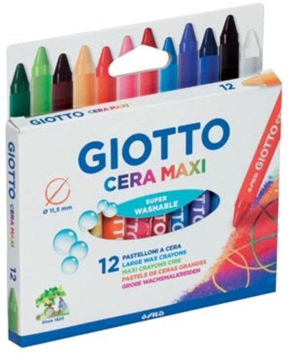 Giotto Cera Maxi waskrijt, kartonnen etui met 12 stuks in geassorteerde kleuren