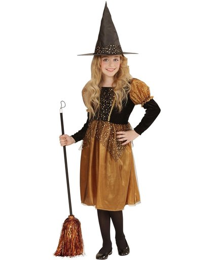 Heks & Spider Lady & Voodoo & Duistere Religie Kostuum | Klassieke Kleine Heks Oranje | Meisje | Maat 128 | Halloween | Verkleedkleding