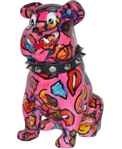 Pomme-pidou spaarpot bulldog 'Buddy' M roze met mondjes en hartjes