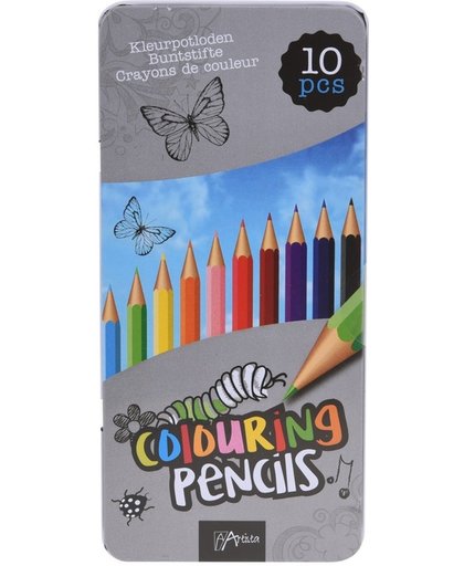 10x Kleur potloden in blik