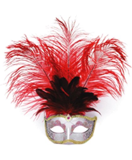 Venetiaans masker grote veer rood