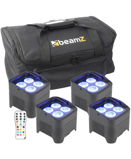 Draadloos licht met de BeamZ BBP94 set van 4 accu LED lampen met tas