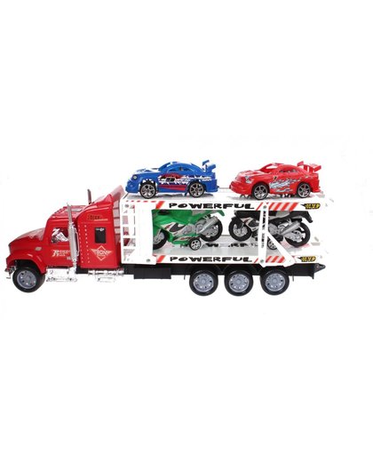 Diakakis Vrachtwagen Met Auto's En Motor's 41 Cm Rood-blauw