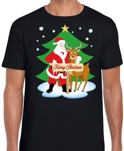 Foute Kerst t-shirt met de kerstman en rendier Rudolf zwart voor heren XL