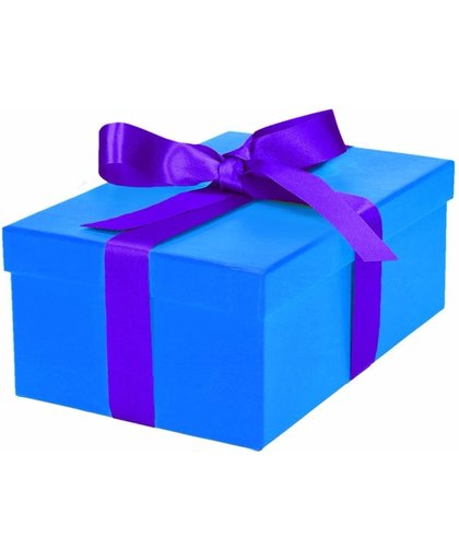 Blauw cadeaudoosje 23 cm met paarse strik