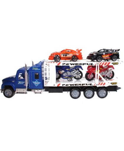 Diakakis Vrachtwagen Met Auto's En Motor's 41 Cm Blauw-oranje