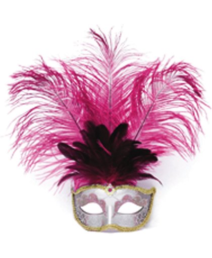 Venetiaans masker grote veer roze