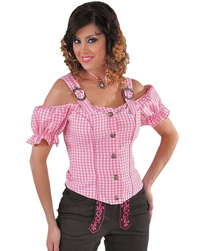 Luxe Tiroler blouse voor dames met roze ruit | Oktoberfestkleding maat 50/52 XXL