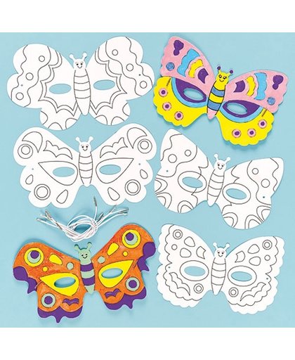Inkleurmaskers vlinders  (6 stuks per verpakking)