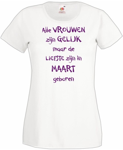 Mijncadeautje - T-shirt - wit - maat XS- Alle vrouwen zijn gelijk - maart