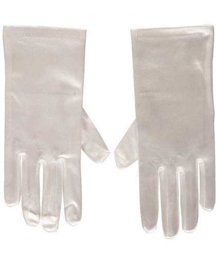 Witte gala handschoenen kort van satijn 20 cm