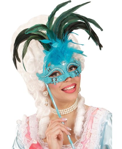 "Masker op stok met grote blauwe veren voor volwassenen - Verkleedmasker - One size"