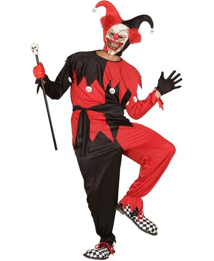 Monster & Griezel Kostuum | Jolige Evil Jester Zwart / Rood | Man | Large | Halloween | Verkleedkleding