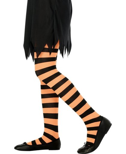 Oranje met zwart gestreepte panty voor kinderen - Verkleedattribuut