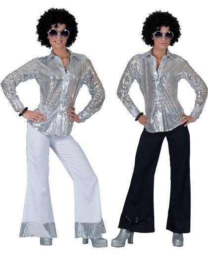 Zilverkleurige disco blouse met lovertjes voor vrouwen - Verkleedkleding