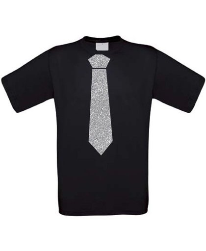 Stropdas t-shirt glitter zilver maat 68 zwart