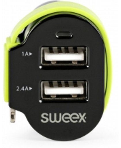 Sweex CH-025BL Autolader 3-uitgangen 6 A 2x Usb / Apple Lightning Zwart/groen