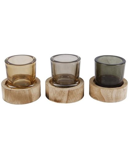 Sfeerlicht cilinder glas/hout Ø8,5x8,5cm