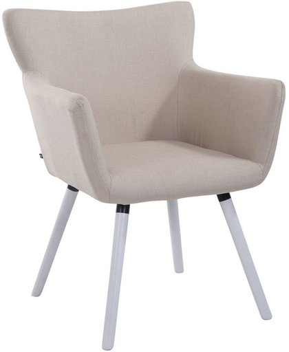 Clp Bezoekersstoel ANTWERPEN -  eetkamerstoel met armleuning en beukehouten onderstel, belastbaar tot 160 kg, stof - crème kleur onderstel wit (eiken)