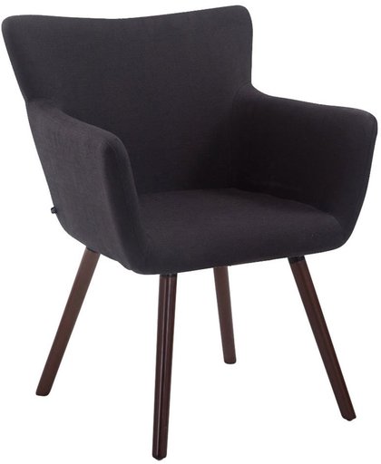 Clp Bezoekersstoel ANTWERPEN -  eetkamerstoel met armleuning en beukehouten onderstel, belastbaar tot 160 kg, stof - zwart, kleur onderstel : Walnoot