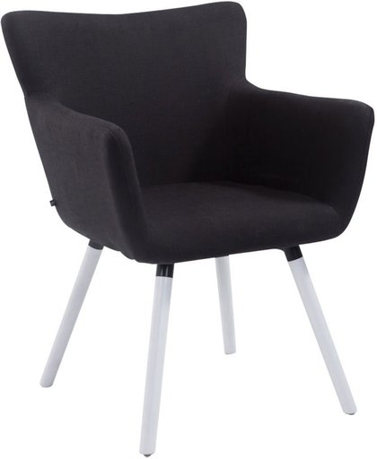 Clp Bezoekersstoel ANTWERPEN -  eetkamerstoel met armleuning en beukehouten onderstel, belastbaar tot 160 kg, stof - zwart, wit