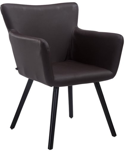 Clp Bezoekersstoel ANTWERPEN -  eetkamerstoel met armleuning en beukehouten onderstel, belastbaar tot 160 kg, kunstleer - bruin kleur onderstel zwart (eiken)