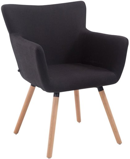 Clp Bezoekersstoel ANTWERPEN -  eetkamerstoel met armleuning en beukehouten onderstel, belastbaar tot 160 kg, stof - zwart kleur onderstel natura (eik)