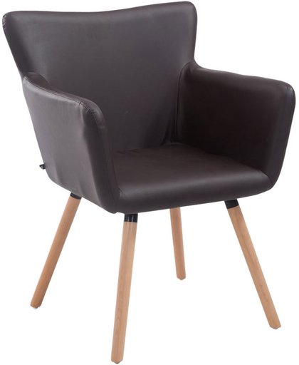 Clp Bezoekersstoel ANTWERPEN -  eetkamerstoel met armleuning en beukehouten onderstel, belastbaar tot 160 kg, kunstleer - bruin kleur onderstel natura (eik)