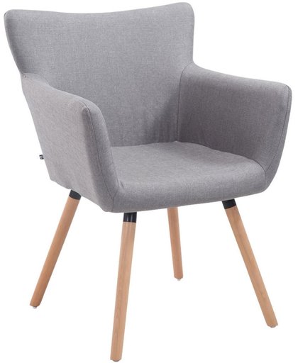 Clp Bezoekersstoel ANTWERPEN -  eetkamerstoel met armleuning en beukehouten onderstel, belastbaar tot 160 kg, stof - grijs, kleur onderstel : Natura