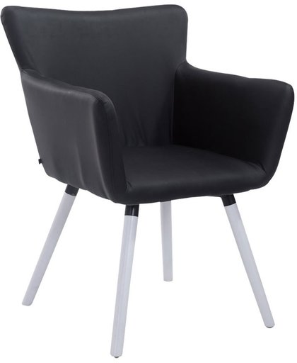 Clp Bezoekersstoel ANTWERPEN -  eetkamerstoel met armleuning en beukehouten onderstel, belastbaar tot 160 kg, kunstleer - zwart kleur onderstel wit (eiken)