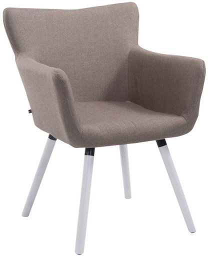 Clp Bezoekersstoel ANTWERPEN -  eetkamerstoel met armleuning en beukehouten onderstel, belastbaar tot 160 kg, stof - taupe, wit