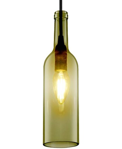Snoerpendel glazen fles E14 grijs