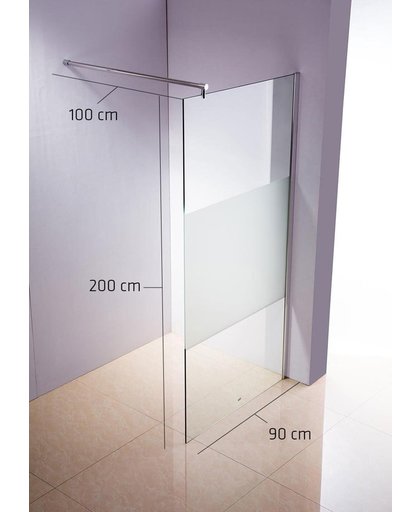 Clp ROUND - Roestvrijstalen douchewand - NANO-glas - semi-matglazen 90 x 200 x 100 cm