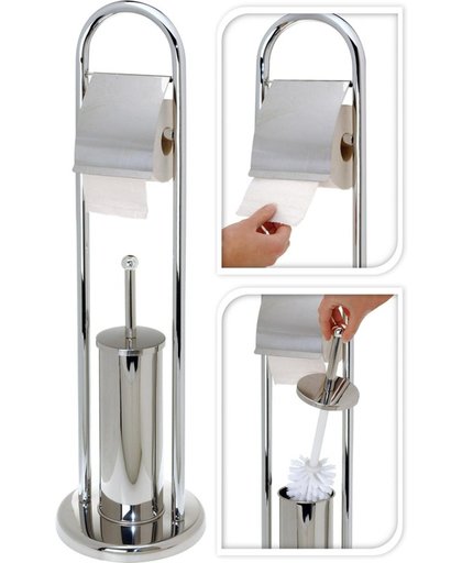 Toiletrol en wc-borstel houder glans RVS 80 cm