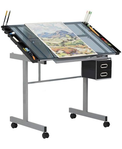 Teken Tafel - Glazen Tafelblad Werkblad - Workstation Lessenaar - Werktafel Buro Verstelbaar