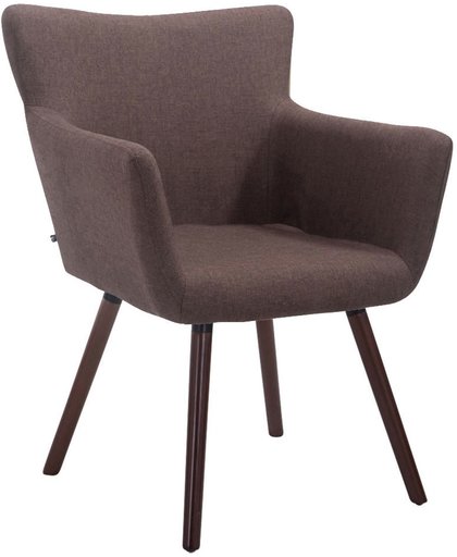Clp Bezoekersstoel ANTWERPEN -  eetkamerstoel met armleuning en beukehouten onderstel, belastbaar tot 160 kg, stof - bruin kleur onderstel walnoot (eik)